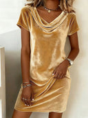 Elegant Velvet Cowl Neck Mini Dress
