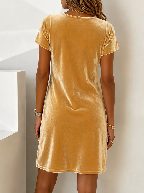 Elegant Velvet Cowl Neck Mini Dress