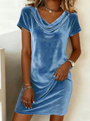 Elegant Velvet Cowl Neck Mini Dress