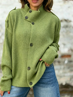 Elegant High Neck Button Knit Cardigan