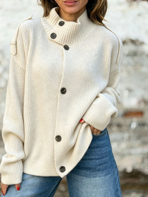 Elegant High Neck Button Knit Cardigan