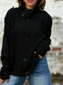 Elegant High Neck Button Knit Cardigan