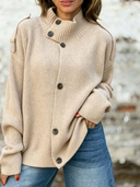 Elegant High Neck Button Knit Cardigan