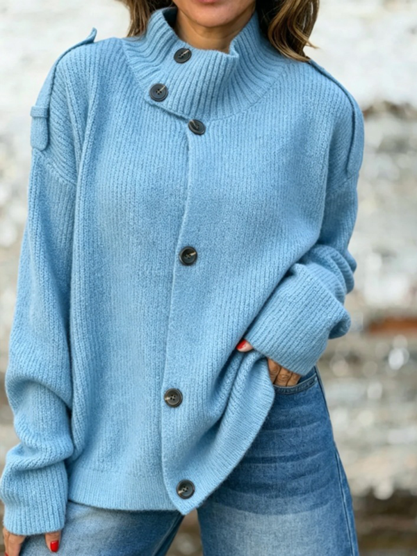 Elegant High Neck Button Knit Cardigan