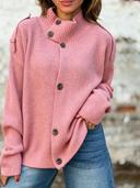 Elegant High Neck Button Knit Cardigan