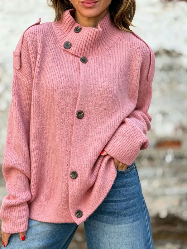 Elegant High Neck Button Knit Cardigan