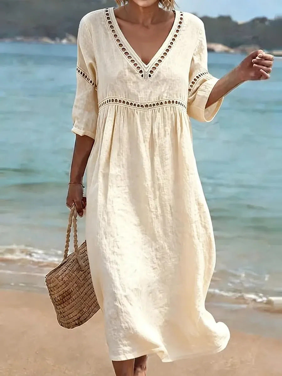 Elegant Openwork Embroidered Midi Dress