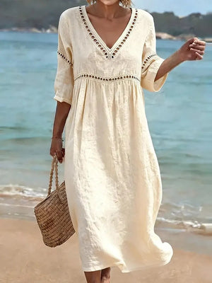 Elegant Openwork Embroidered Midi Dress