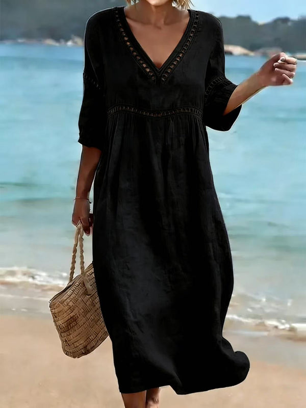 Elegant Openwork Embroidered Midi Dress