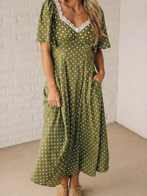 Elegant Polka Dot Lace Maxi Dress