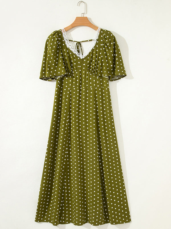 Elegant Polka Dot Lace Maxi Dress