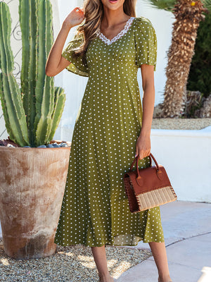 Elegant Polka Dot Lace Maxi Dress