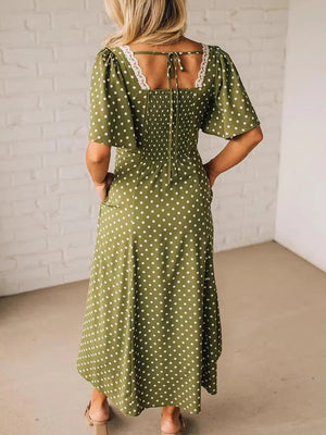 Elegant Polka Dot Lace Maxi Dress