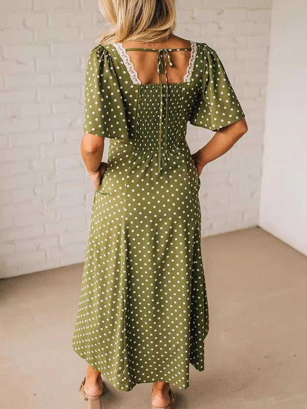 Elegant Polka Dot Lace Maxi Dress