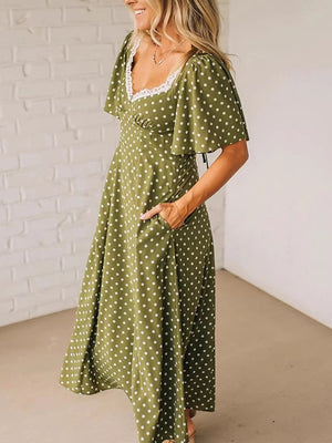 Elegant Polka Dot Lace Maxi Dress