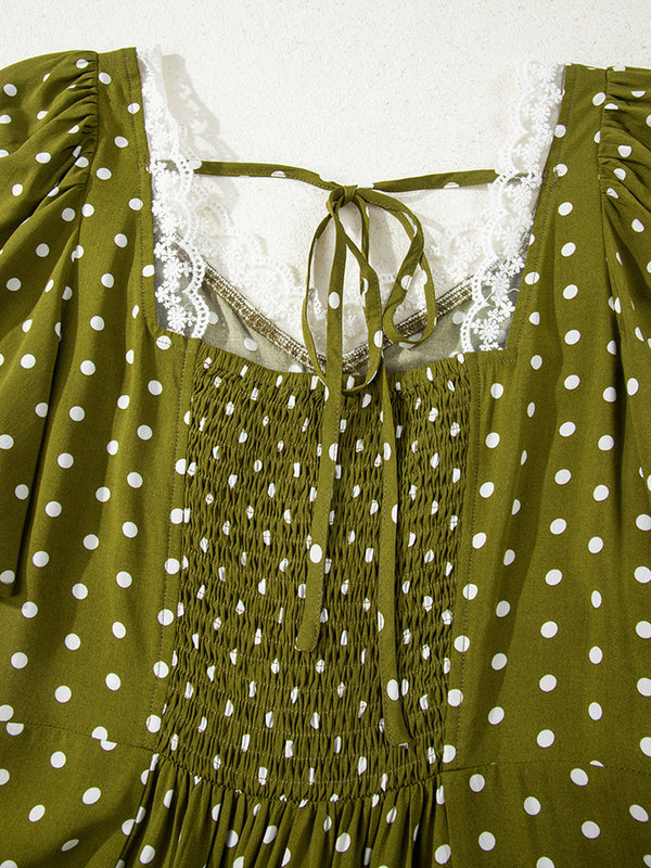 Elegant Polka Dot Lace Maxi Dress