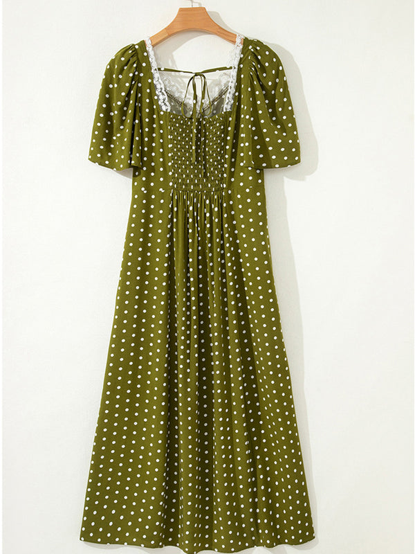 Elegant Polka Dot Lace Maxi Dress