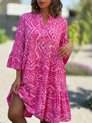 Elegant Printed Flared Sleeves Midi Dress