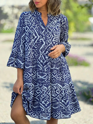 Elegant Printed Flared Sleeves Midi Dress