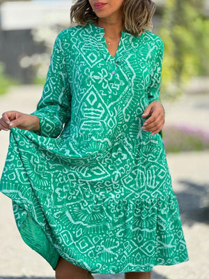 Elegant Printed Flared Sleeves Midi Dress