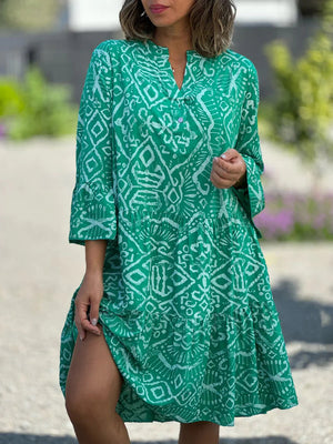 Elegant Printed Flared Sleeves Midi Dress