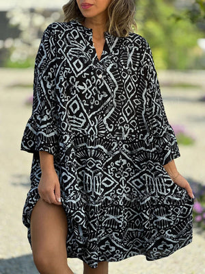 Elegant Printed Flared Sleeves Midi Dress