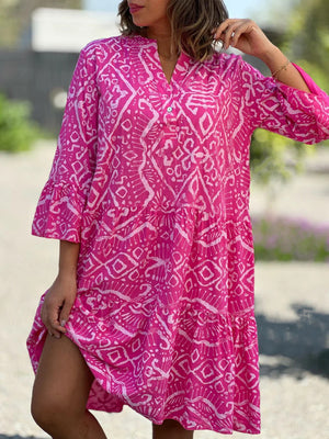 Elegant Printed Flared Sleeves Midi Dress