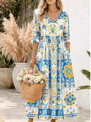 Elegant Printed Long Sleeve Maxi Dress