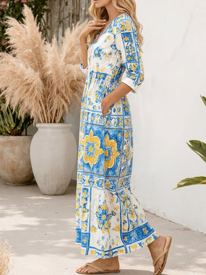 Elegant Printed Long Sleeve Maxi Dress