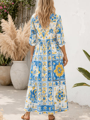 Elegant Printed Long Sleeve Maxi Dress
