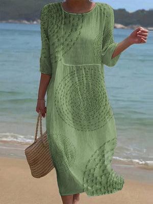 Elegant Round Neck Print Midi Dress