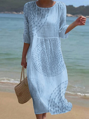 Elegant Round Neck Print Midi Dress