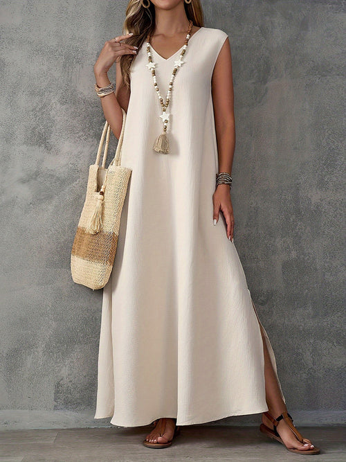 Elegant Sleeveless V-Neck Side-Slit Maxi Dress
