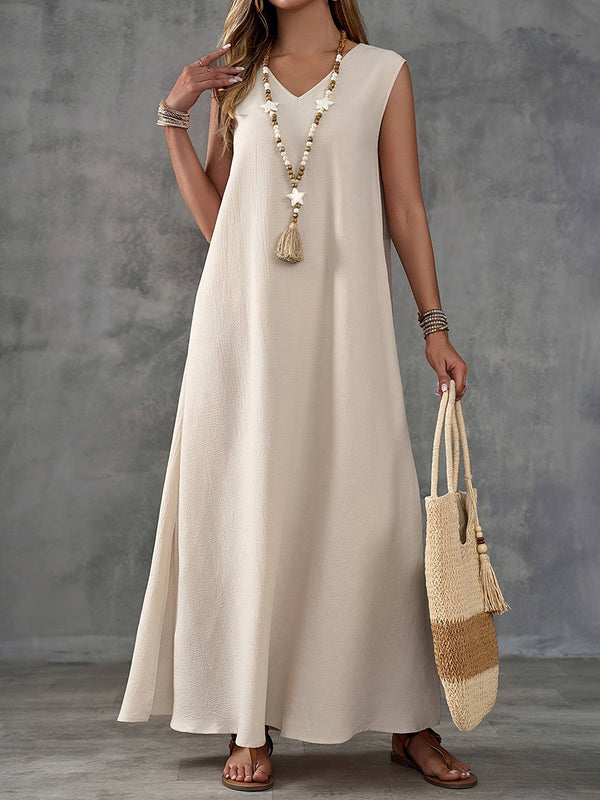 Elegant Sleeveless V-Neck Side-Slit Maxi Dress