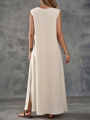 Elegant Sleeveless V-Neck Side-Slit Maxi Dress