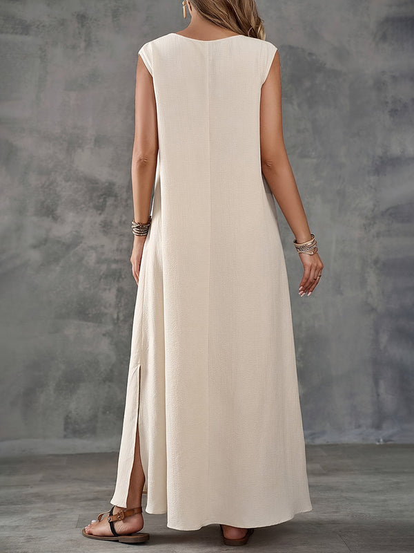Elegant Sleeveless V-Neck Side-Slit Maxi Dress