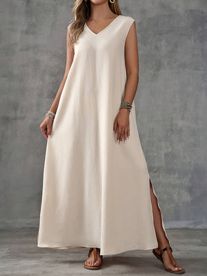 Elegant Sleeveless V-Neck Side-Slit Maxi Dress