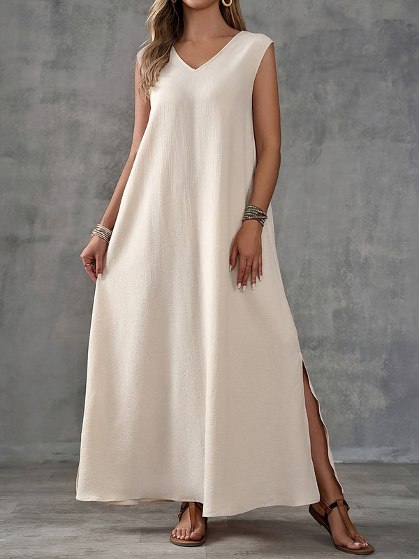Elegant Sleeveless V-Neck Side-Slit Maxi Dress