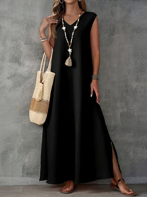Elegant Sleeveless V-Neck Side-Slit Maxi Dress