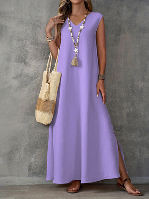 Elegant Sleeveless V-Neck Side-Slit Maxi Dress