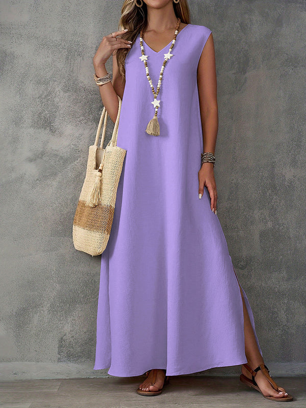 Elegant Sleeveless V-Neck Side-Slit Maxi Dress