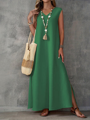 Elegant Sleeveless V-Neck Side-Slit Maxi Dress