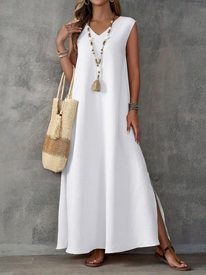 Elegant Sleeveless V-Neck Side-Slit Maxi Dress