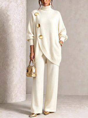 Elegant Asymmetric Button Two-Piece Set