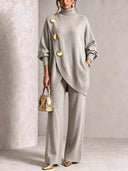 Elegant Asymmetric Button Two-Piece Set