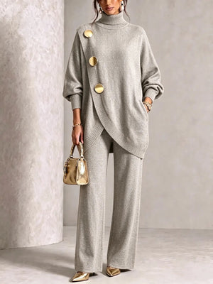 Elegant Asymmetric Button Two-Piece Set