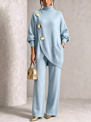 Elegant Asymmetric Button Two-Piece Set