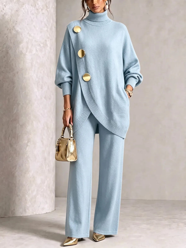 Elegant Asymmetric Button Two-Piece Set