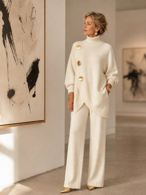 Elegant Asymmetric Button Two-Piece Set