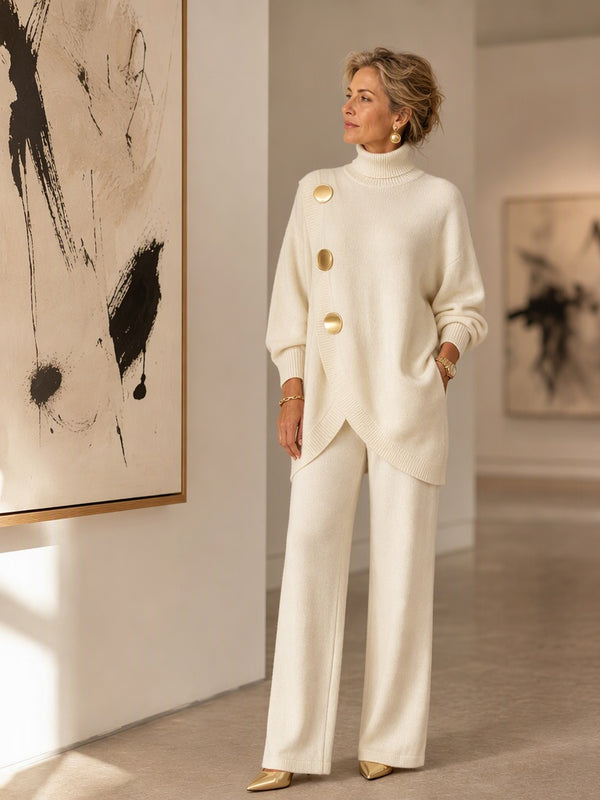 Elegant Asymmetric Button Two-Piece Set